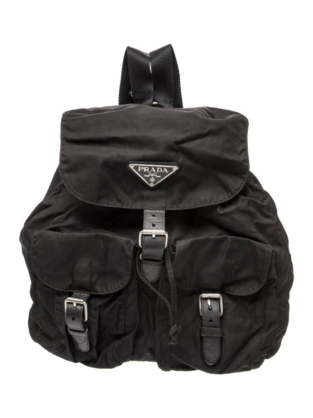 Authentic Prada Vintage Black Tessuto Nylon Backpack - Gold Hardware